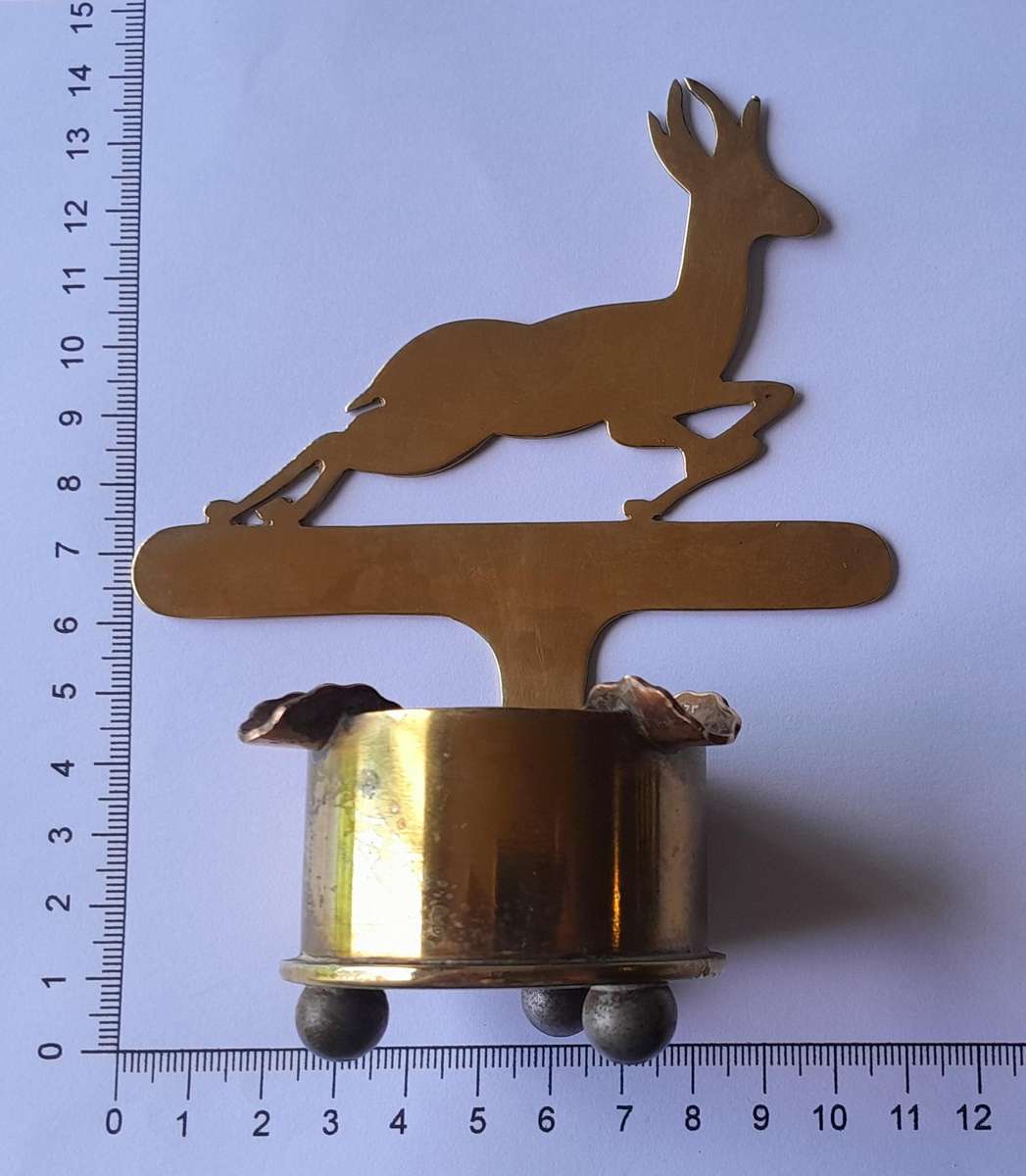 WW2 1939 SA Army North Africa "Springbok" Trench Art Ashtray.  Made With Shell And Egyptian Coins.