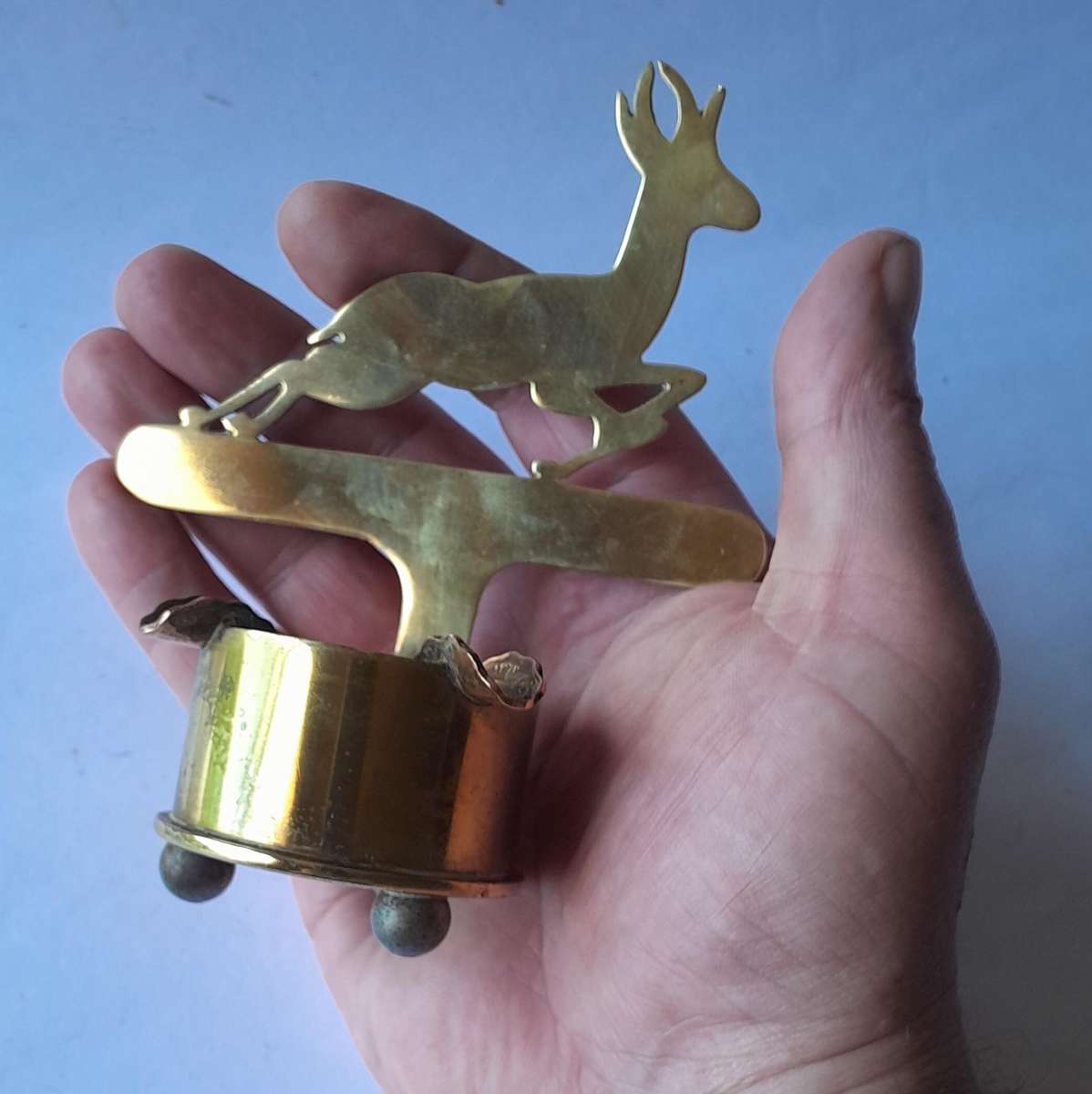 WW2 1939 SA Army North Africa "Springbok" Trench Art Ashtray.  Made With Shell And Egyptian Coins.