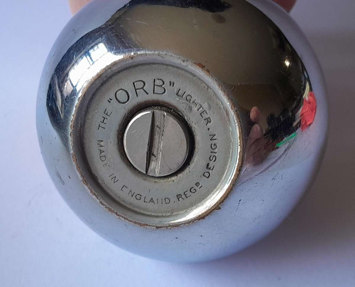 Vintage Art Deco "The Orb" Chromed Table Lighter. Made in England.