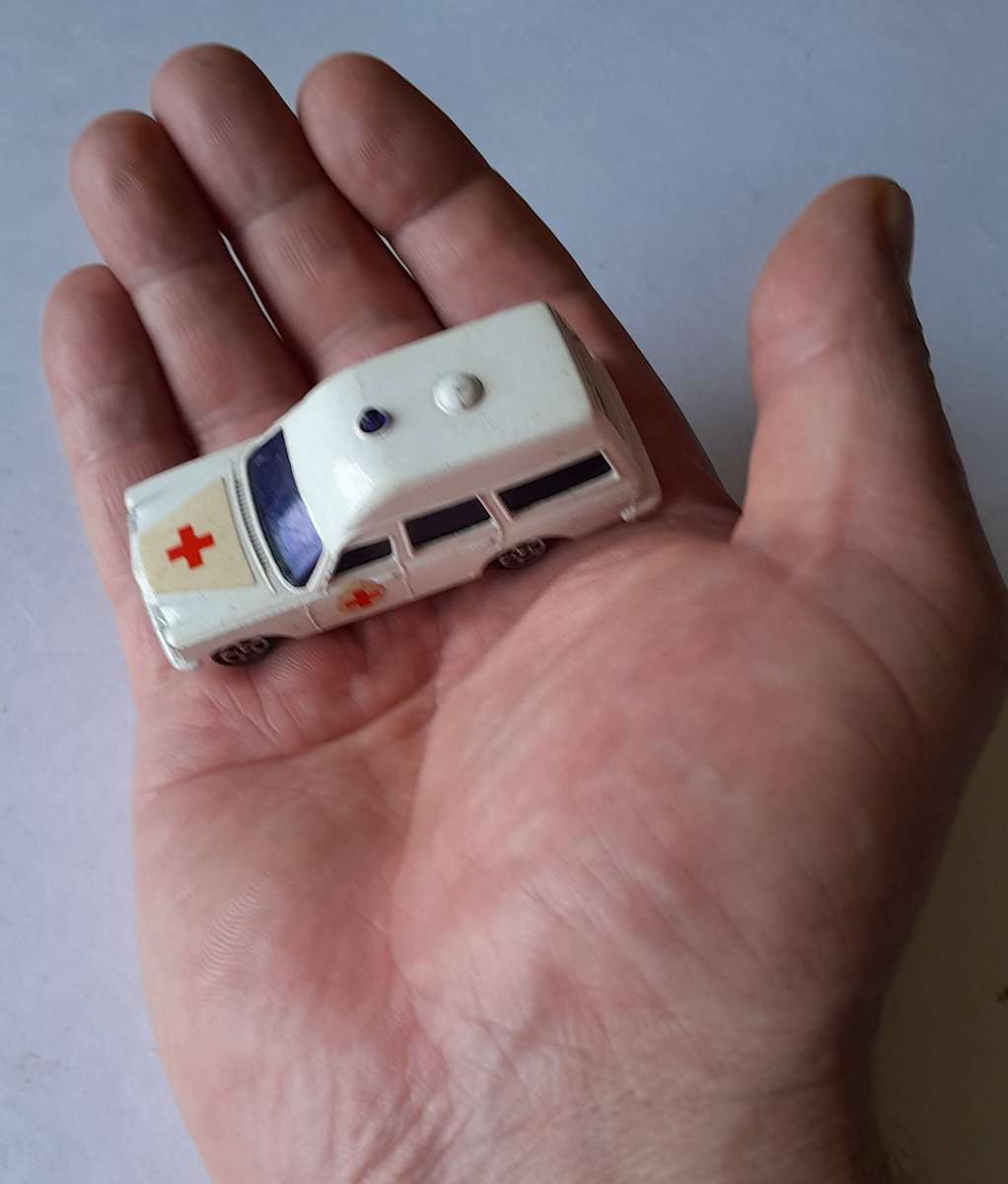 Vintage 1970's Corgi Juniors Die-Cast Mercedes Benz 220D Binz Ambulance.