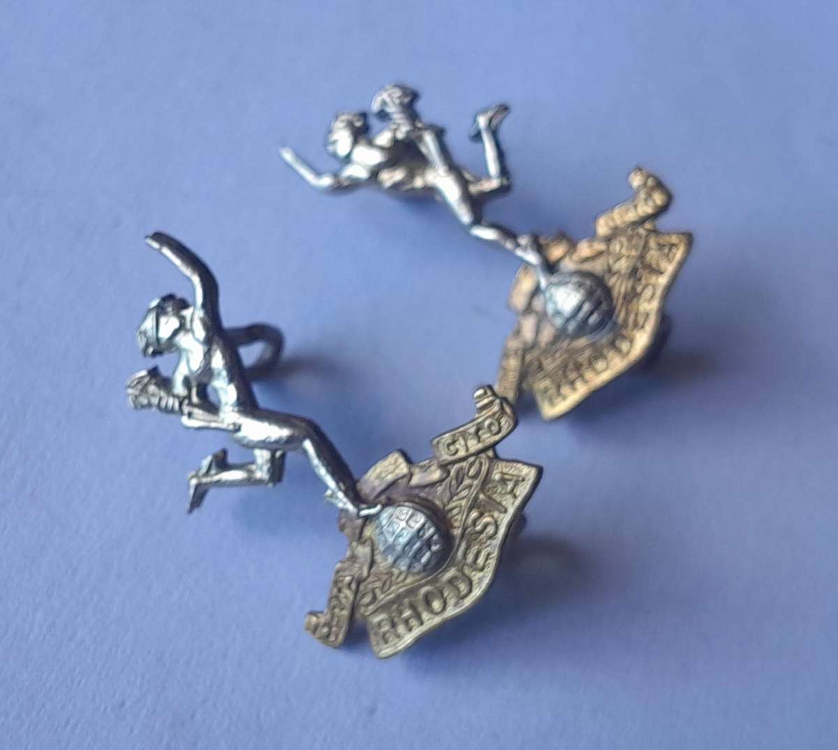 Pair Rhodesian Army Signal Corps Collar Badges (facing).  Lugs Intact.