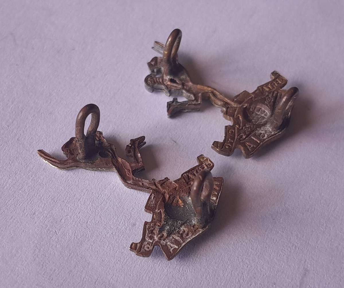 Pair Rhodesian Army Signal Corps Collar Badges (facing).  Lugs Intact.