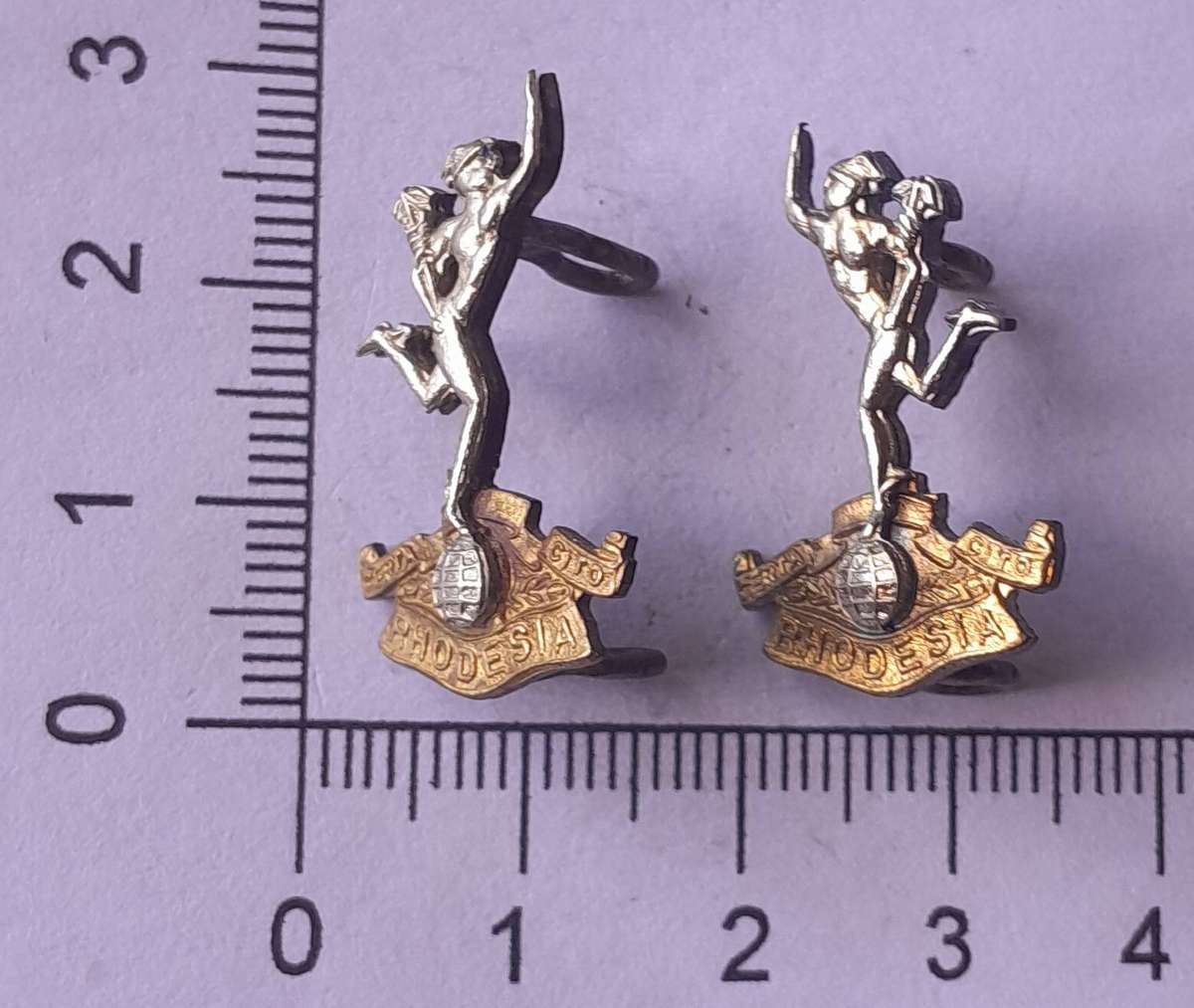 Pair Rhodesian Army Signal Corps Collar Badges (facing).  Lugs Intact.