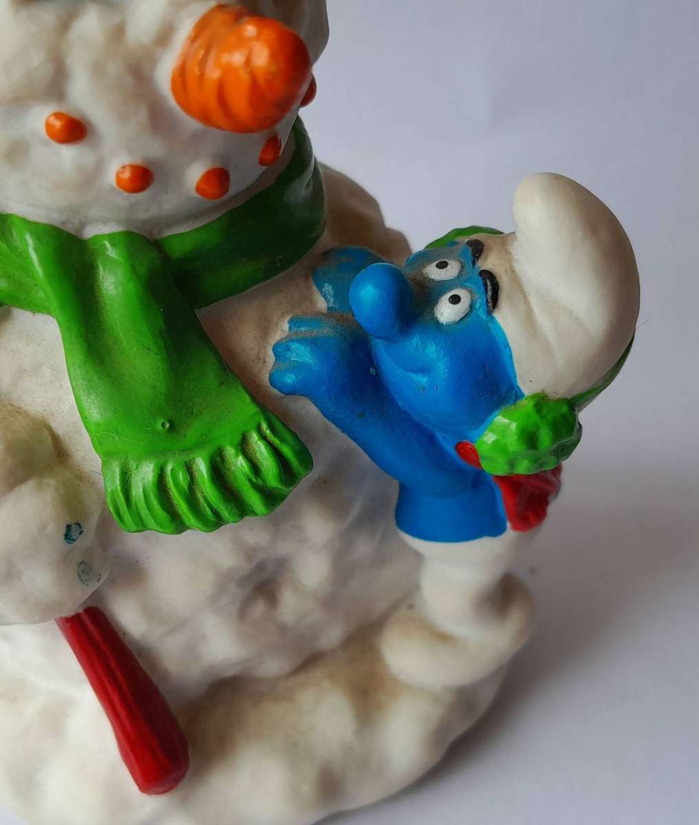Vintage Smurf with Snowman Vinyl Figurine by Peyo.