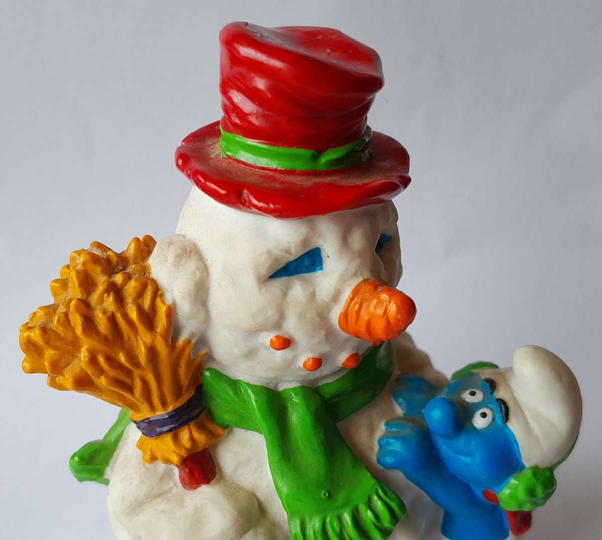 Vintage Smurf with Snowman Vinyl Figurine by Peyo.