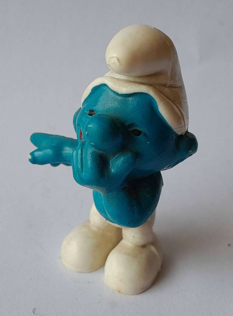Vintage Laughing Smurf Vinyl Figurine by Peyo, West Germany.