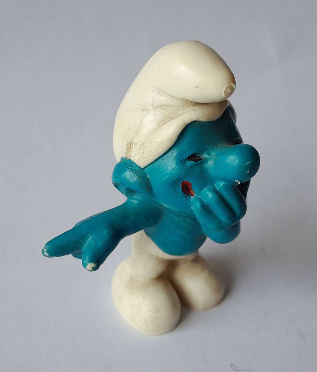 Vintage Laughing Smurf Vinyl Figurine by Peyo, West Germany.