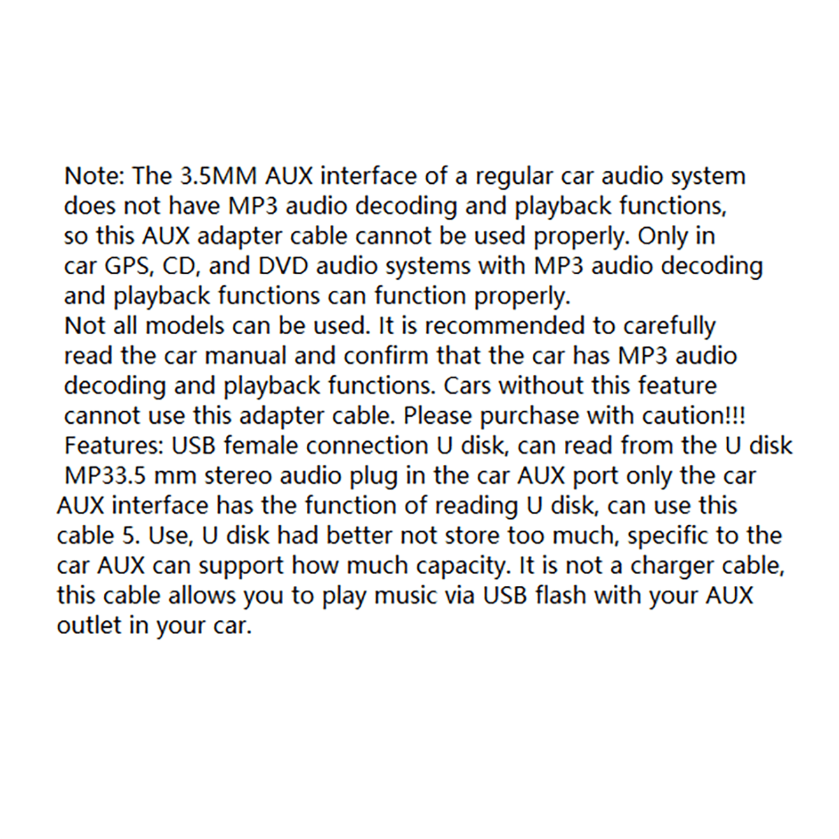 Aux Audio Cable To Usb, Usb To 3.5mm Adapter,