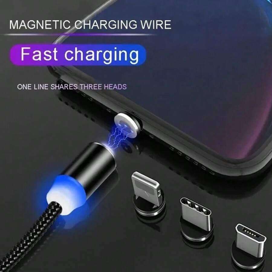1pc 3-In-1 Magnetic Detachable Braided Fast Charging Cable