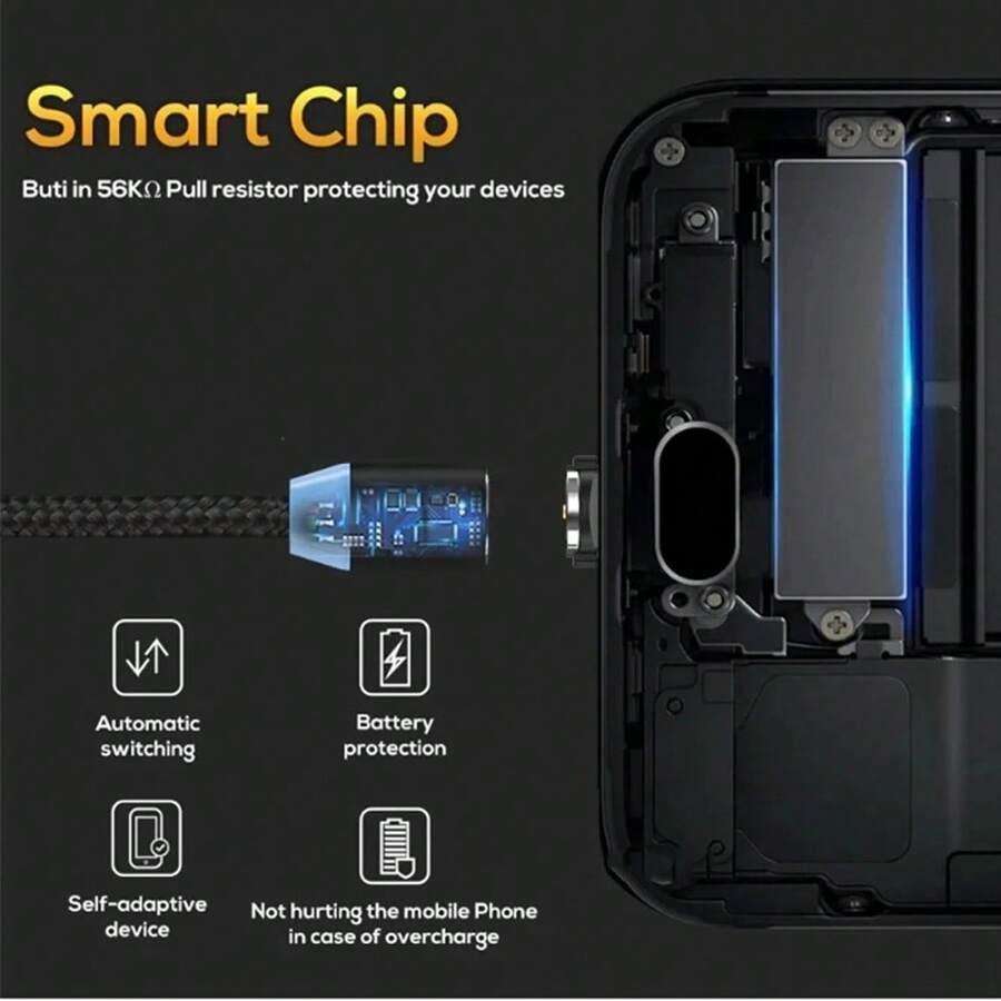 1pc 3-In-1 Magnetic Detachable Braided Fast Charging Cable