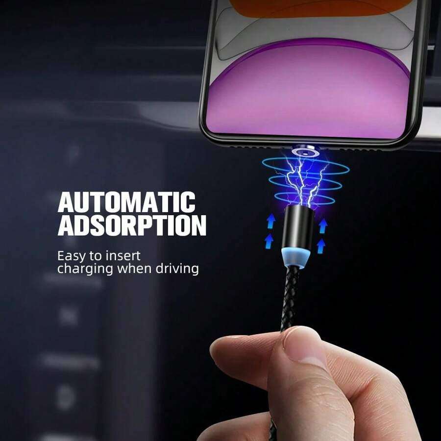 1pc 3-In-1 Magnetic Detachable Braided Fast Charging Cable