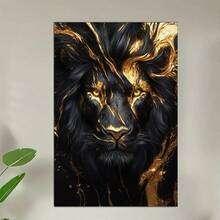 1pc No Frame Modern Abstract Black And Golden Lion Print Wall Art Canvas