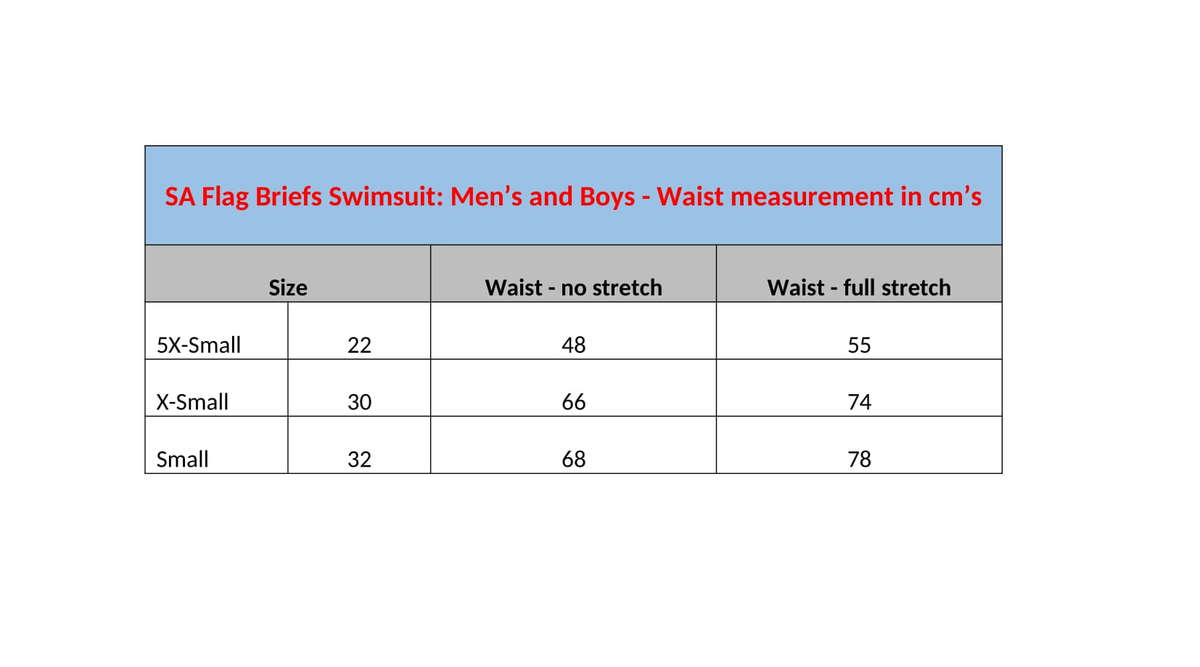 SA Flag Mens Swimming Briefs - Size 32 or Small