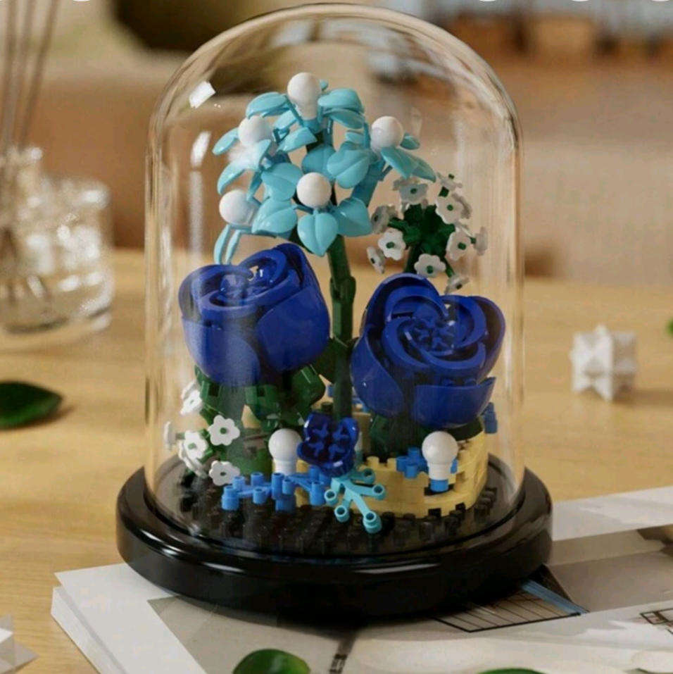 Eternal Blue Rose Building Blocks | With Dome Cover