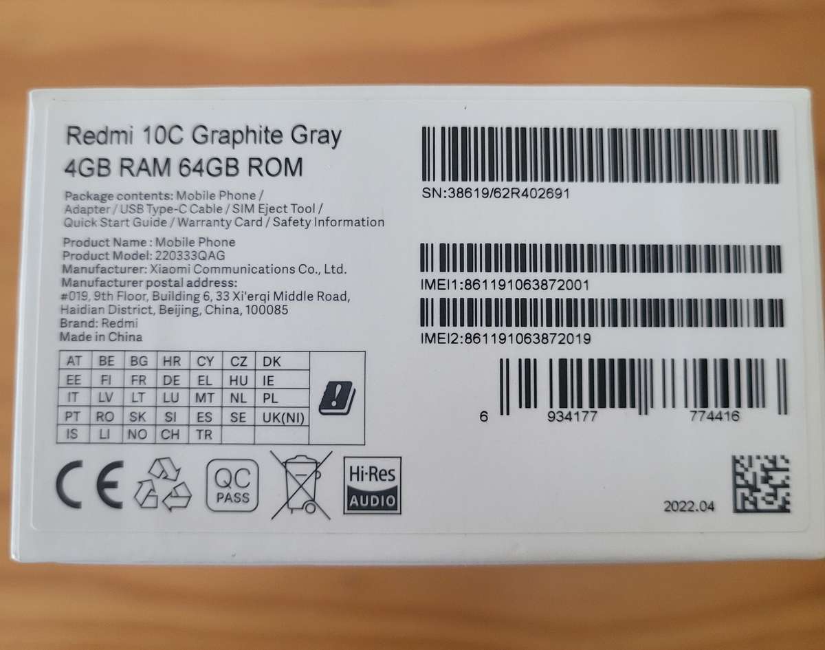 MINT Redmi 10C + Original Box & Accessories