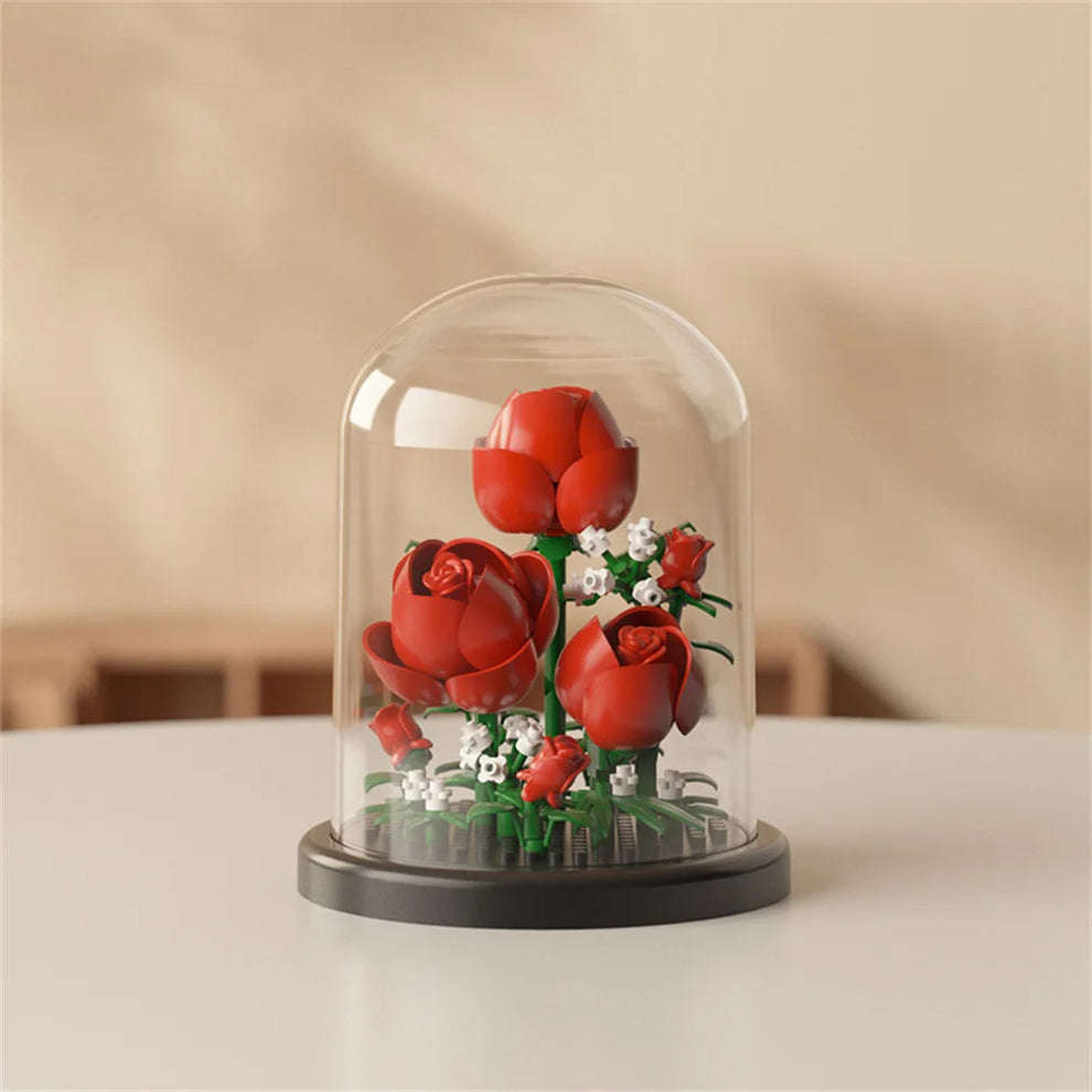 Eternal Red Rose Building Blocks | With Dome Cover