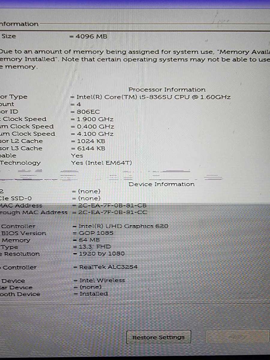 DELL LATITUDE 5300 i5 8TH GEN LAPTOP FOR SPARES PLEASE READ AD !!!!