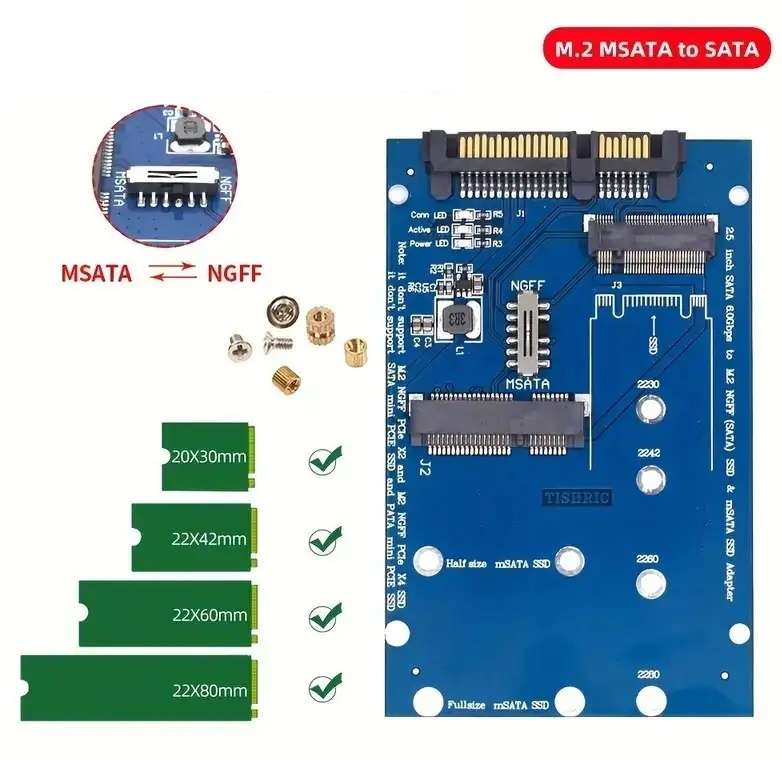 M.2 NGFF SSD or mSATA SSD to SATA III 7+15 Pin Adapter 2 in 1 Converter Card
