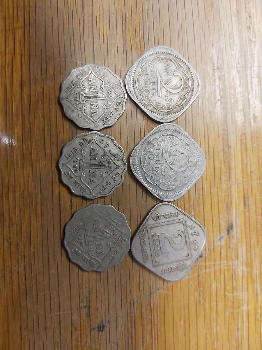 INDIA COINS 1 ANNA (1918,1922,1929) AND 2 ANNA (1918 AND 2 X1940)
