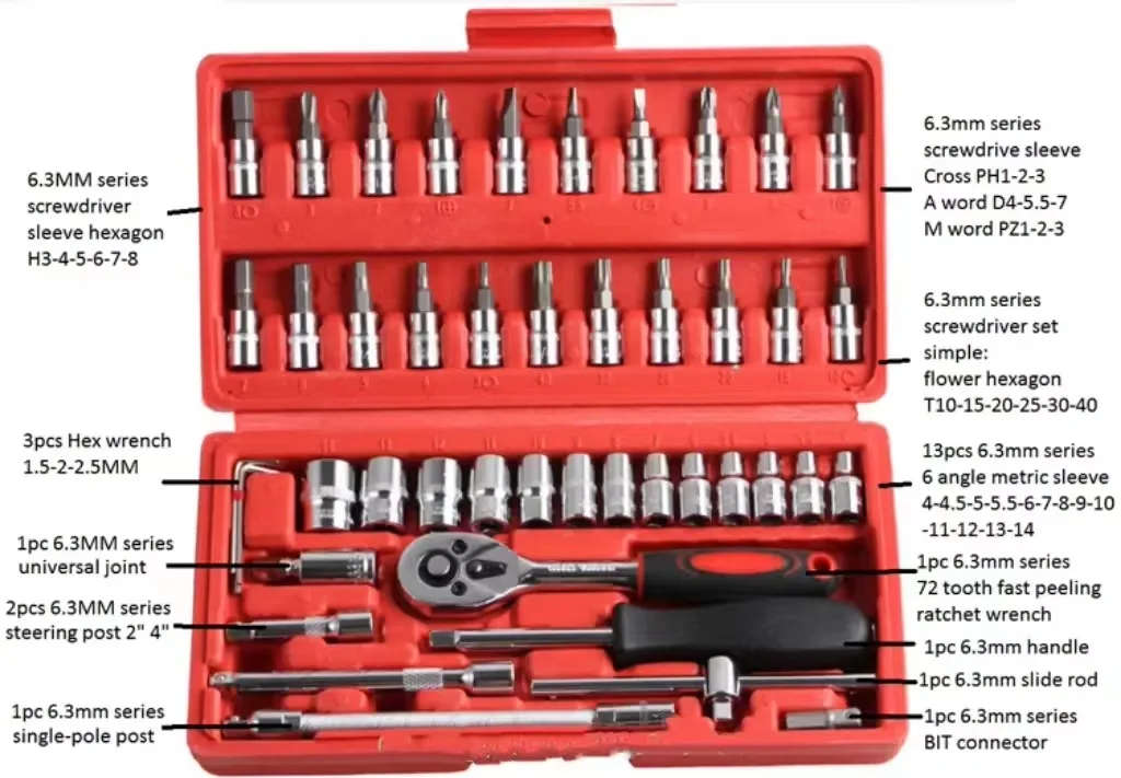 46Pcs Ratchet and Tools Set