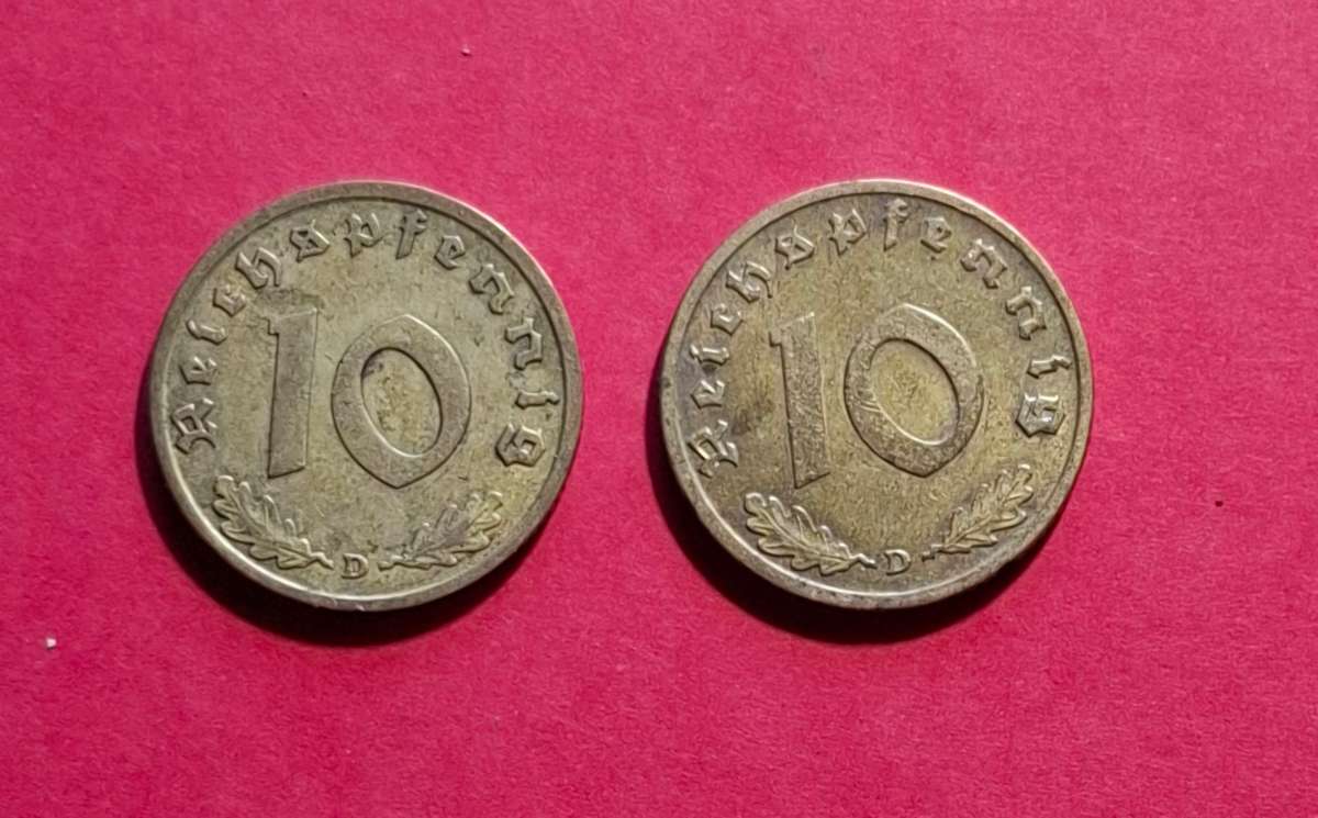 DEUTSCHES REICH 10 Reichspfennig 1938 D & 1939 D (Germany)