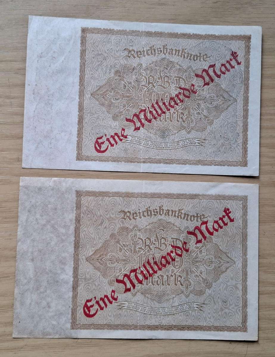 DEUTSCHES REICH Two 1 Milliarde Mark 1923 banknotes - Germany - different watermarks