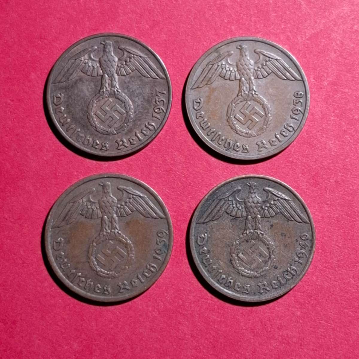 DEUTSCHES REICH 1 Reichspfennig 1937 A, 1938 A, 1939 A plus 1940 A (Germany) - condition!!