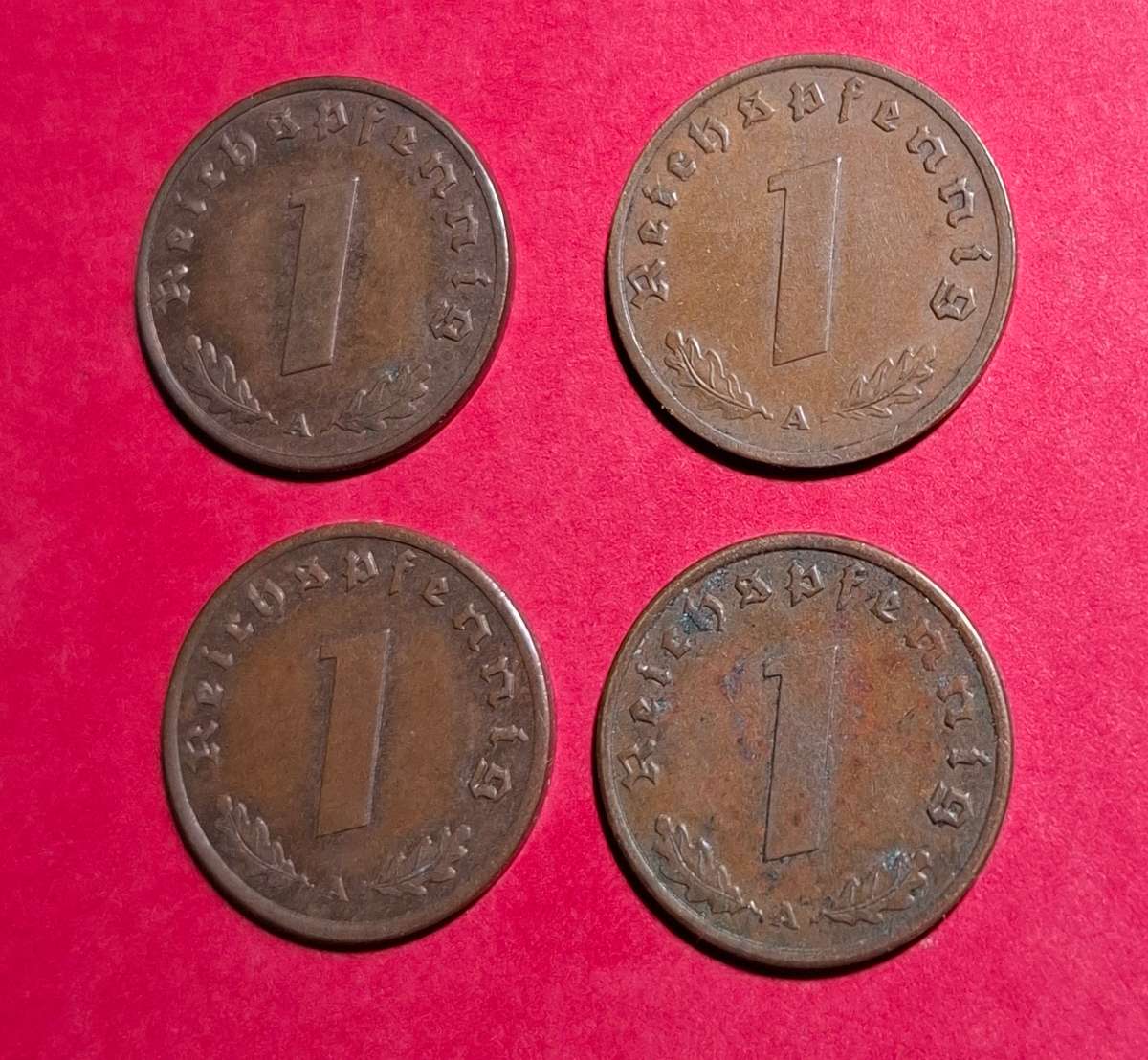 DEUTSCHES REICH 1 Reichspfennig 1937 A, 1938 A, 1939 A plus 1940 A (Germany) - condition!!