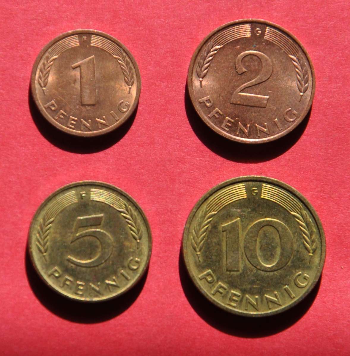 12 German 1, 2, 5, & 10 Pfennig coins, 1970s-1990s, original Germany numismatics from EF to UNC