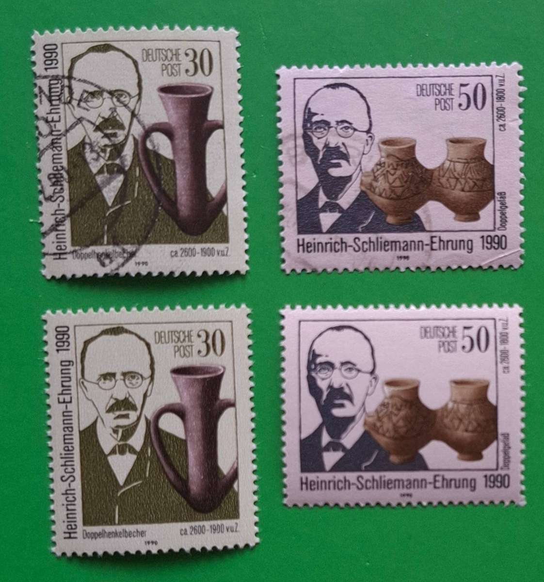 GERMANY, DDR 1990,  Heinrich Schliemann, mint (**) & VFU - note DEUTSCHE POST