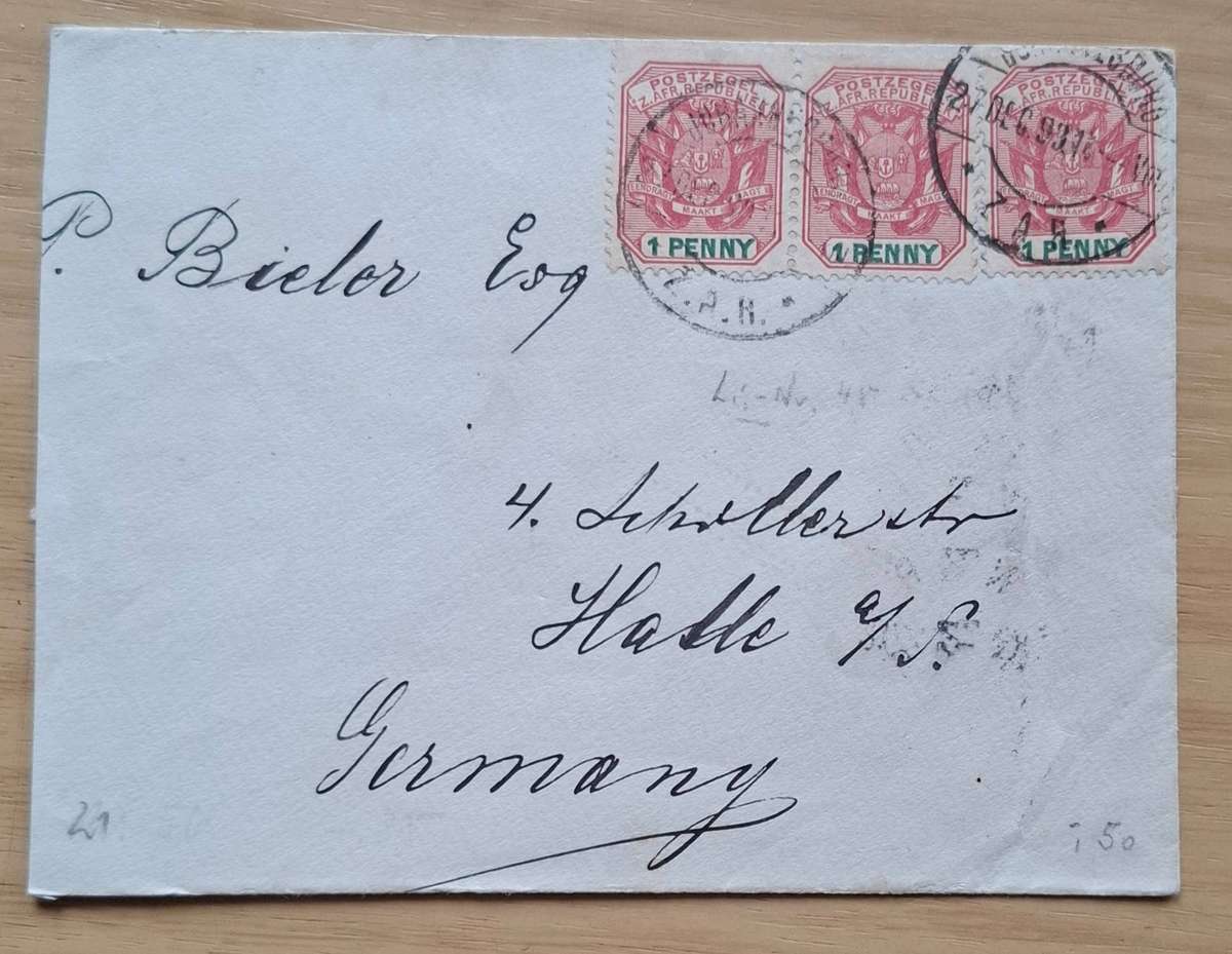 Envelope ZUID-AFRIKAANSCHE REPUBLIEK to Halle Germany, clean stamps, nice cancellation Johannesburg