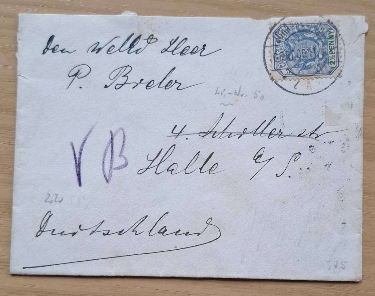 Envelope ZUID-AFRIKAANSCHE REPUBLIEK to Halle Germany, clean stamp, nice cancellation Johannesburg
