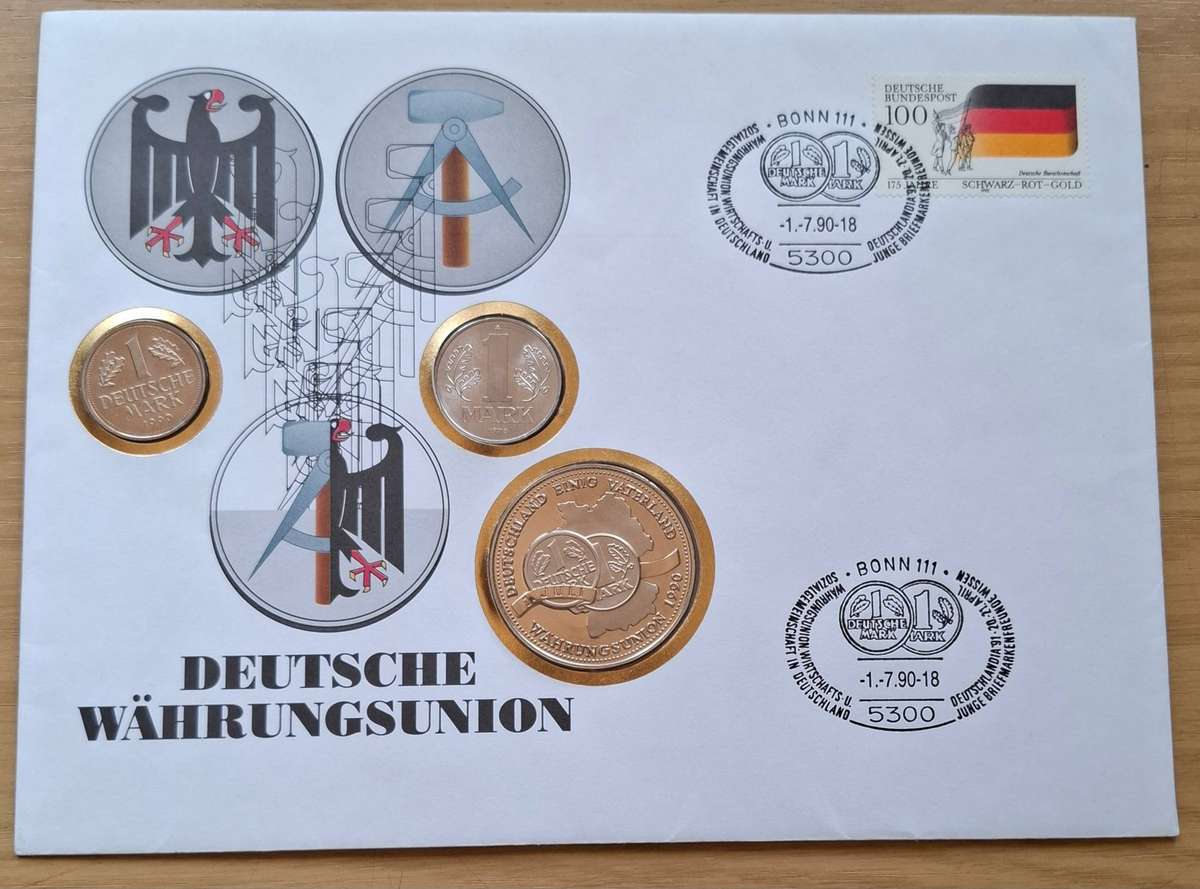 Germany Numisletter Deutsche Währungsunion 1990 - superb UNC coins and medal, large envelope