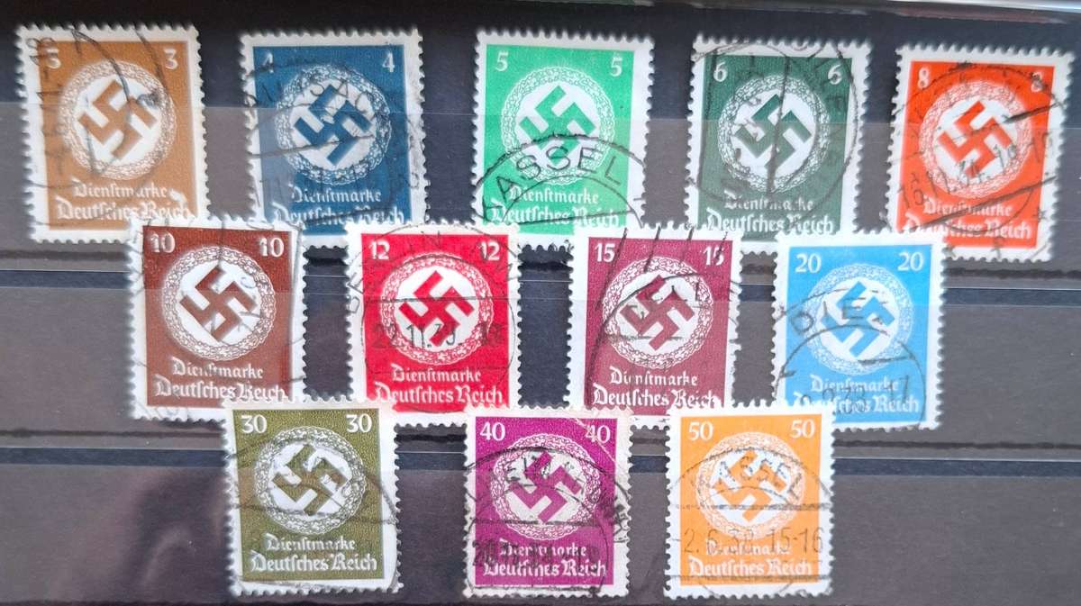 DEUTSCHES REICH Dienstmarken 1934/1938, Mi 132-143, complete set, hinged, some superb cancellations