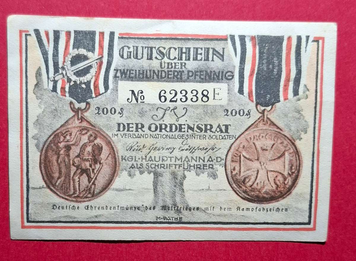 DEUTSCHES REICH 200 Pfennig 1922, Notgeld Berlin, Ordensrat Nationalgesinnter Soldaten, Metz **EF+**