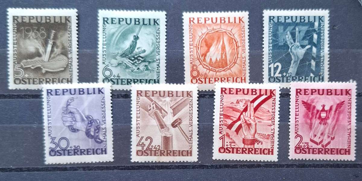 AUSTRIA, Niemals Vergessen 1946, complete set, Mi 776-783, mint, mildly hinged