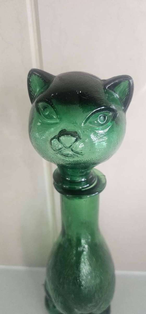 Vintage Empoli Green cat decanter