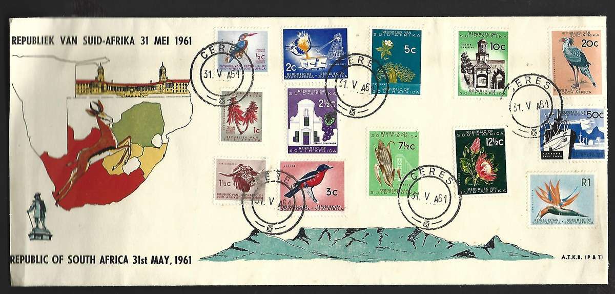 RSA - FDC - Republic 31 May 1961 - cancelled in Ceres