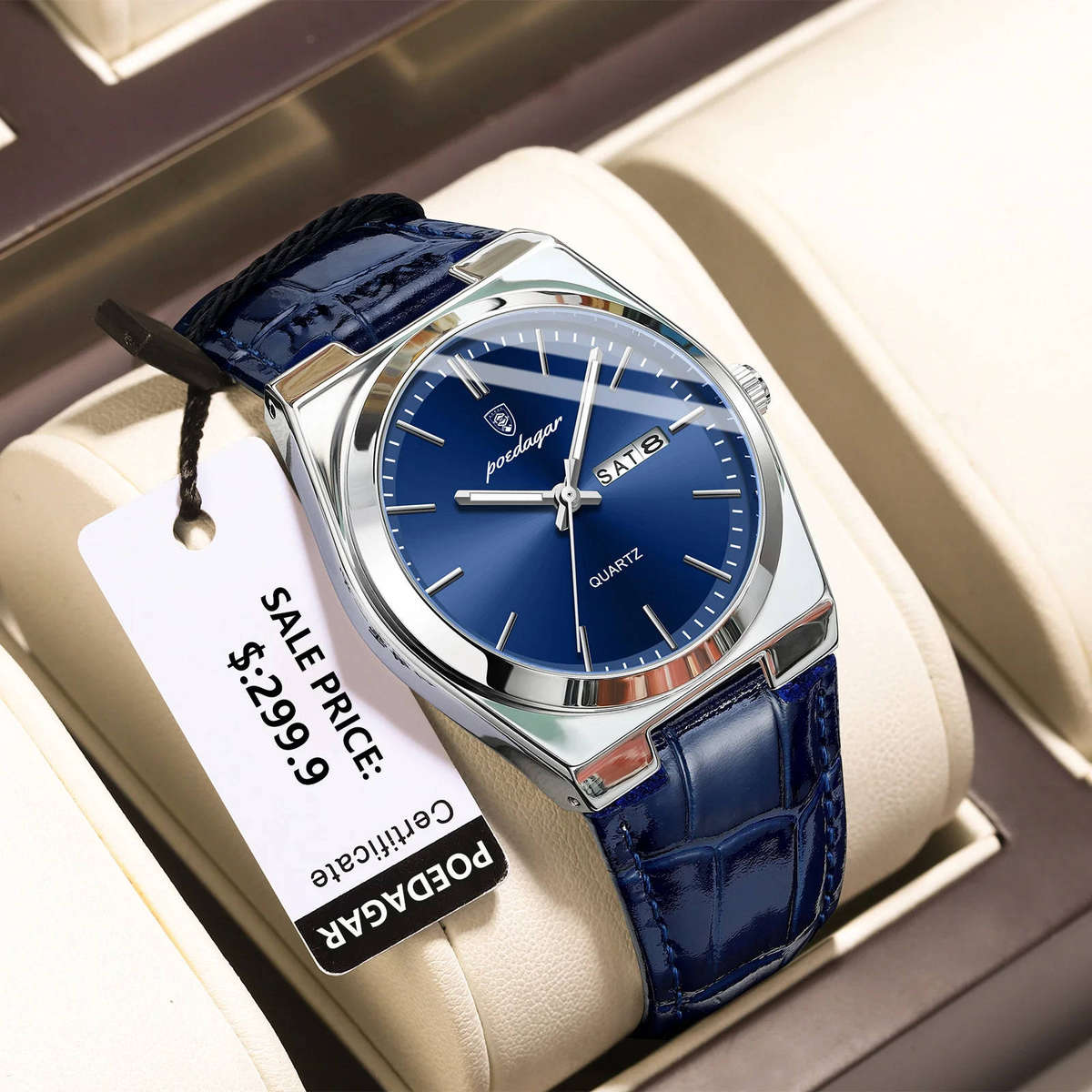 POEDAGAR 930 Men's Luxury Quartz Watch  Brown Leather [Silver/White]  SA Stock, Ready to Ship