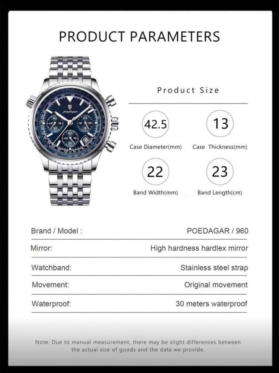 Poedagar 960 Fashion Mens Quartz Watch