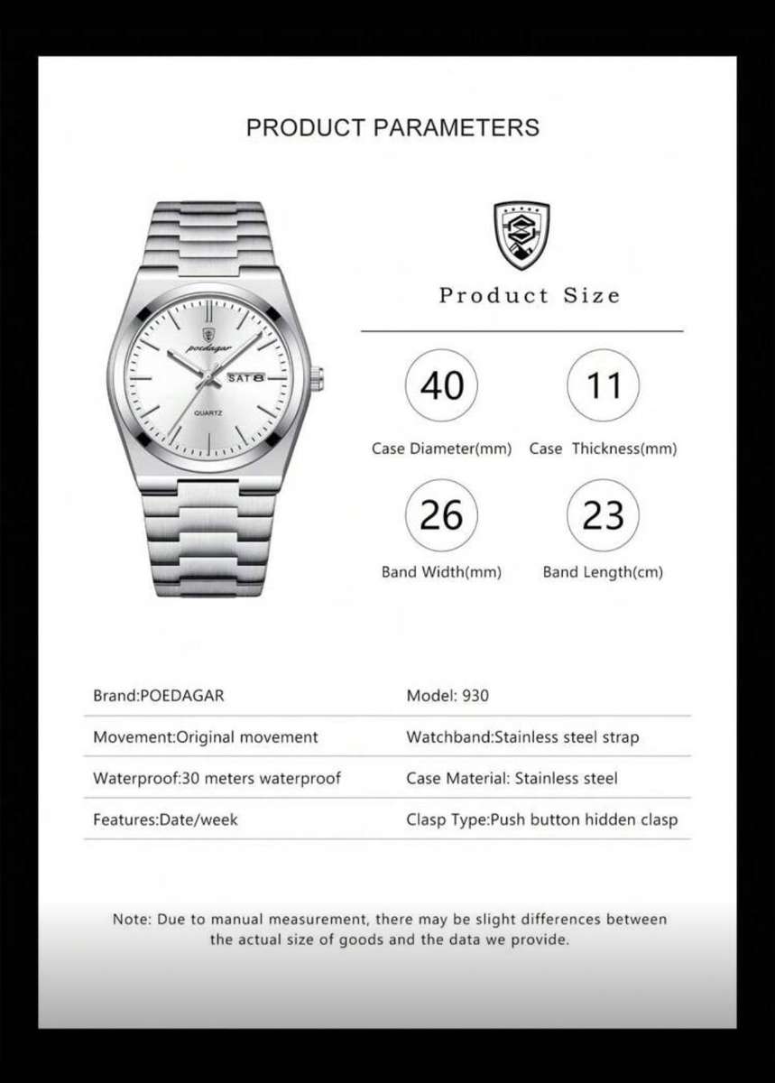 Poedagar 930 Mens Quartz Watch Silver & Silver