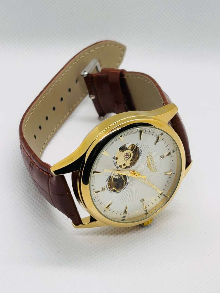 Longlux 8020G Executive Skeleton Automatic  Gold & Mahogany SA Local stock ready to ship