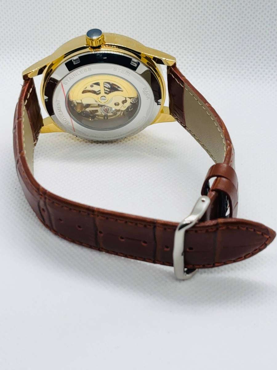 Longlux 8020G Executive Skeleton Automatic  Gold & Mahogany SA Local stock ready to ship