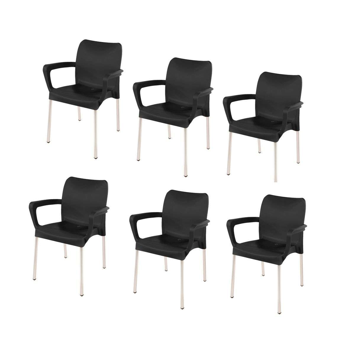 Set of 6 Heavy Duty Black Bistro Chairs with Armrests