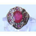 925 Sterling Silver CZ and  Rubies Ring
