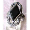 925 Sterling Silver Genuine Marcasite and Black Onyx Ring