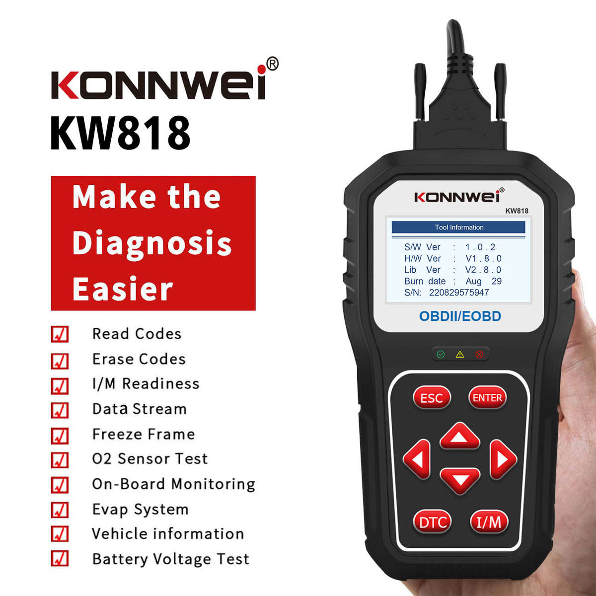 Konnwei KW818 OBD2 Diagnostic Scanner Tool