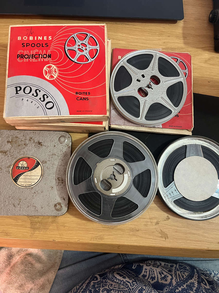 Boite VIntage Ciname Projection Bobines Spools Posso Parris, Boites Cans