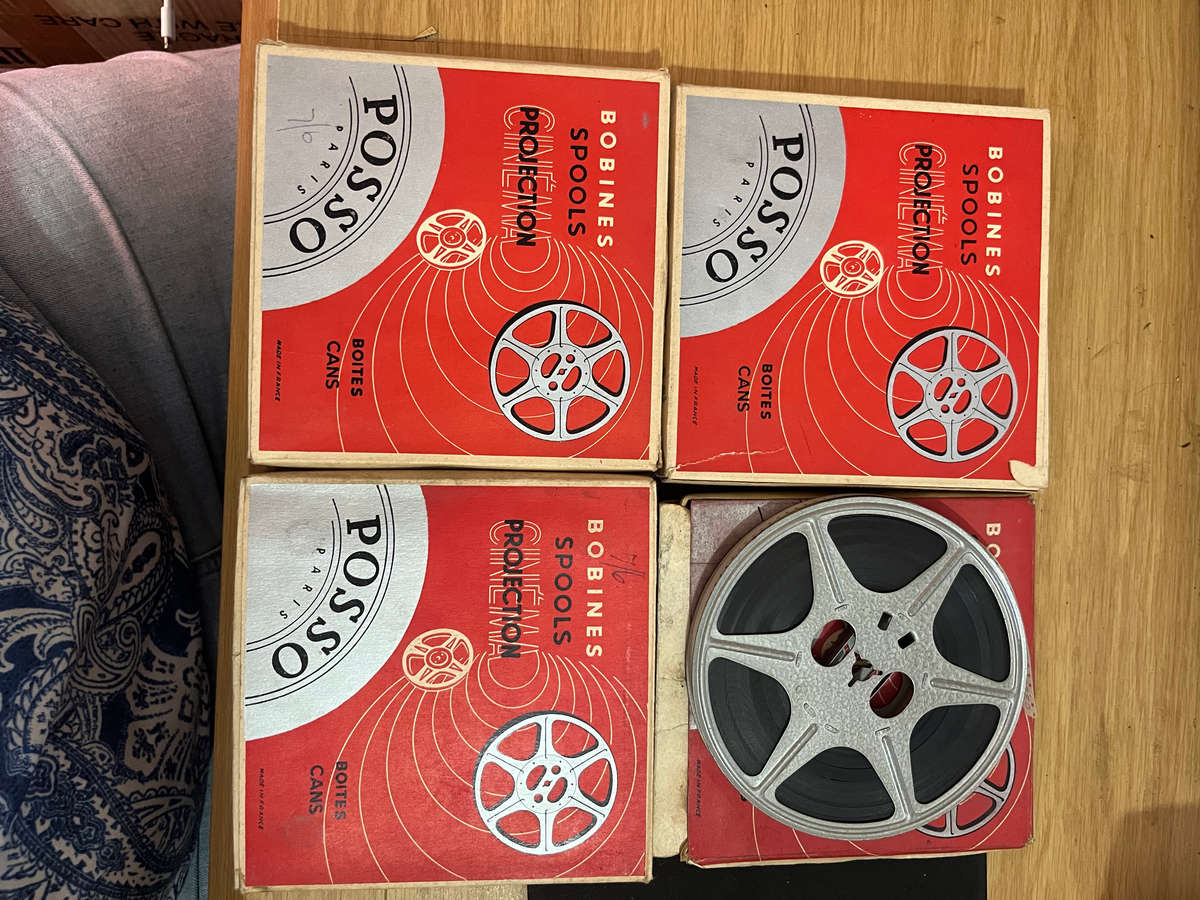 Boite VIntage Ciname Projection Bobines Spools Posso Parris, Boites Cans
