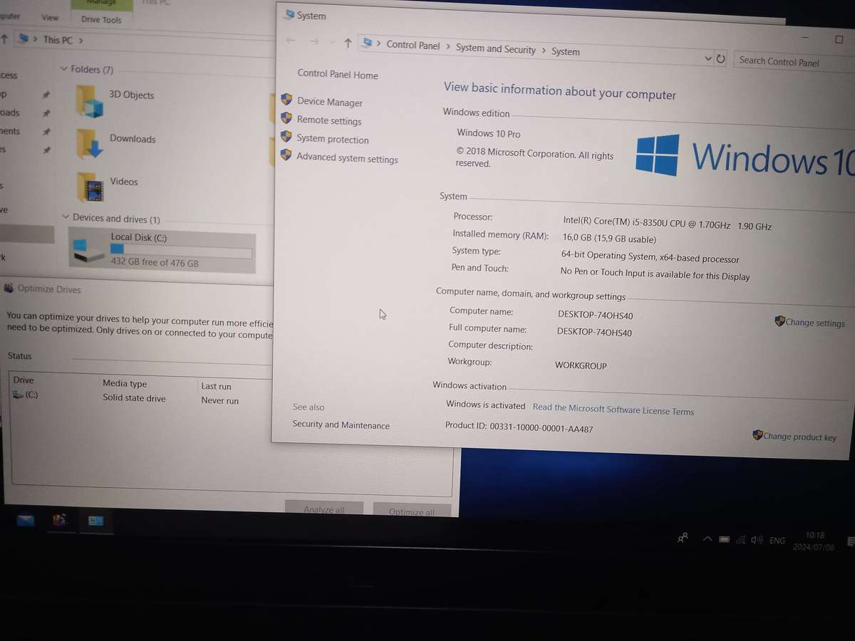 Dell Core i5-8th Gen 8350U 16gb Ram 512 M.2 SSD